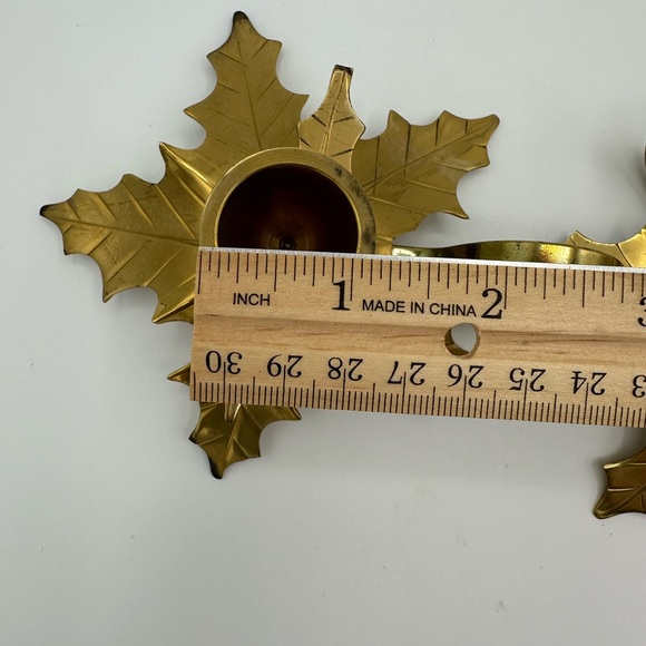 2 VTG Brass Poinsettia Holly Candle Stick Holders - Century Distinctive Gift - Picture 13 of 14